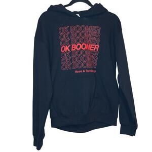OK Boomer Graphic Hoodie Small Black Pullover Sweatshirt Streetwear Meme Hoodie